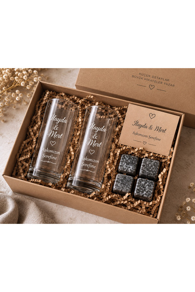 Verahobbyhouse Kişiye Özel 2Li Rakı Bardağı ve Buz Küpü
