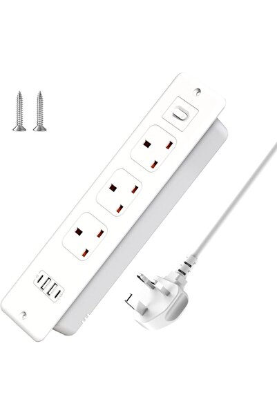 HITRENDS Recessed Power Strip with USB, Extension Lead 1.8M with 3 Outlets 2 ...