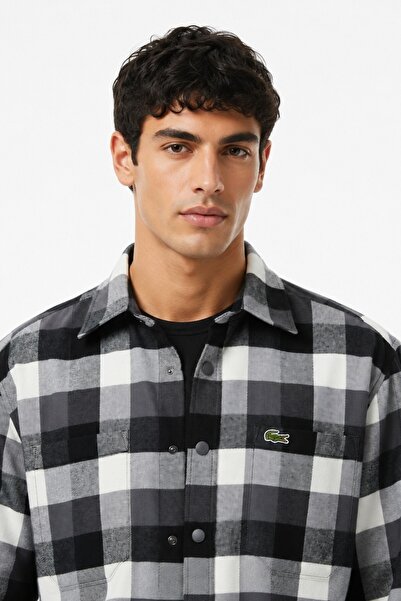 Lacoste Men's Loose Fit Button-Down Linen Shirt Relaxed Fit Cotton Checkered ...