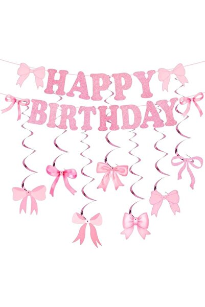NALACAL Bow Happy Birthday Banner, 24pcs Glitter Bowknot Ceiling Decor with S...