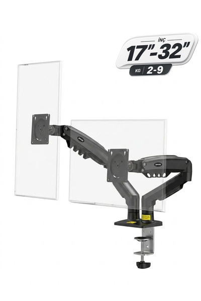 GEEDEL 17-32 İnç Amortisörlü Çift Kollu Monitör Kolu Tam Hareketli VESA Uyuml...