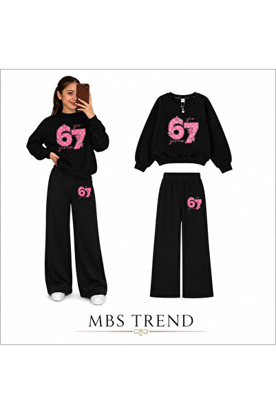 Kids Winter 67 Printed Wide-Leg Girls' Two-Piece Comfortable Set