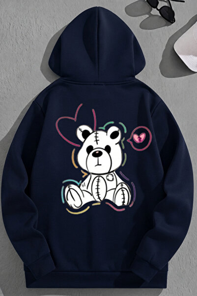 K KOZZ STYLE هودي سويت شيرت فضفاض بطباعة SweatBear من القطن بثلاثة خيوط باللو...