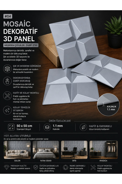 CraftWallDecor MOSAİC 3D DUVAR PANELİ BOYANABİLİR ( ÖLÇÜ : 50*50 cm / 4 adet:...