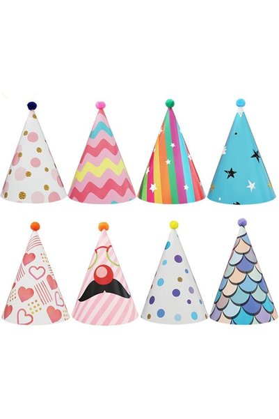 SWIUKPHE Colorful Party Hats, 8 Pack Birthday Cone Hats, Celebration Kit for ...