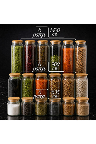 Elta Collection 18 Piece Glass Jar Set 6-Piece 1400 ml + 6-Piece 900 ml + 6-P...