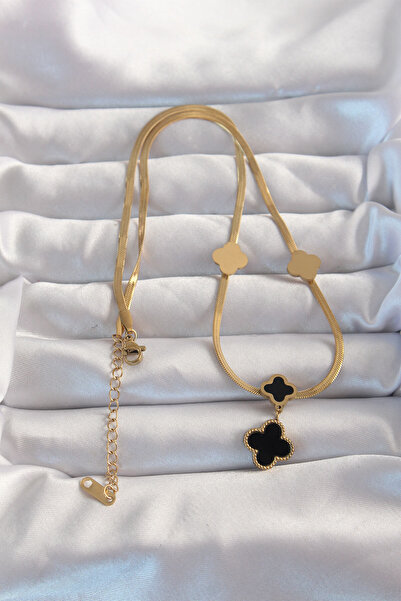 Lisinya 316L Steel Gold Color Italian Chain Enamel Clover Necklace -
