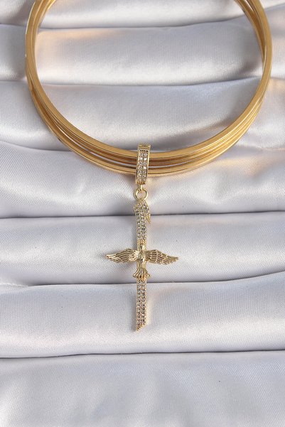 Lisinya Brass Gold Color Zircon Stone Detailed Elif Model Phoenix Figure Ajda...