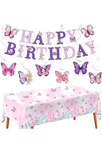 KASTWAVE Butterfly Birthday Party Supplies Kit – Happy Birthday Banner, Hangi...