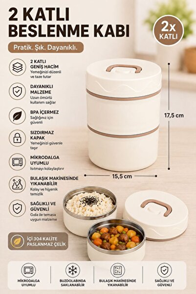 HAZARPAZAR 2 Katlı Beslenme Kabı Taşınabilir Lunch Box BPA İçermez Sızdırmaz ...