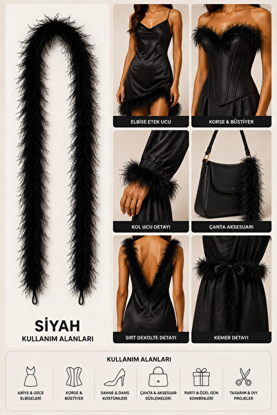 jasmina store 2 Metre Marabou İnce Tüy Boa Süsleme Şeridi Dekoratif Aksesuar
