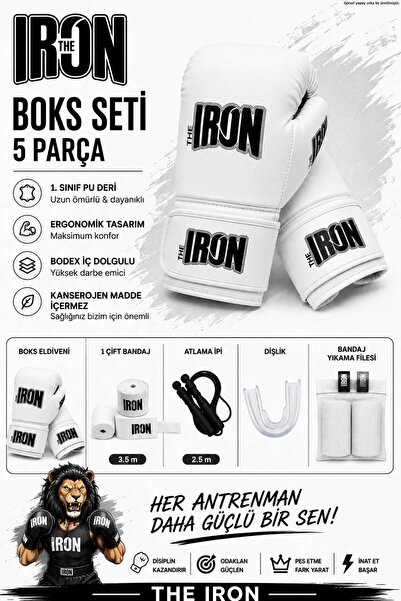 Theiron 5 Parça Boks Seti - Boks Eldiveni + 3.5 m Bandaj + Atlama İpi + Dişli...