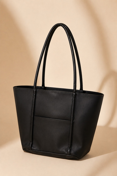 Mevo Black Colored Large Faux Leather Shoulder Bag with Pockets