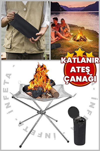 İnfeta Taşınabilir Ateş Çanağı Kamp Ateş Çukuru-Katlanabilir Çelik Hasır Kamp...