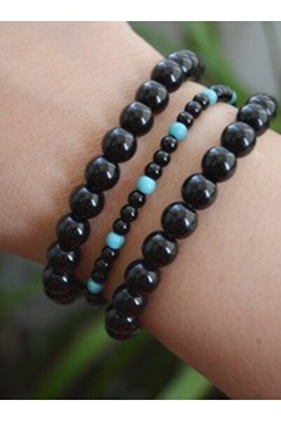 Stoneage Turquoise and Onyx Stone Bracelet Set - Multicolor