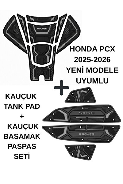 prohes HONDA PCX 2025-2026 GRİ RENK KAUÇUK TANK PAD + BASAMAK PASPAS SETİ 1. ...