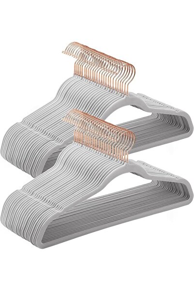 SONGMICS Velvet Hangers, Non-Slip Hanger, Rose Gold Color Swivel Hook, 50-Pac...