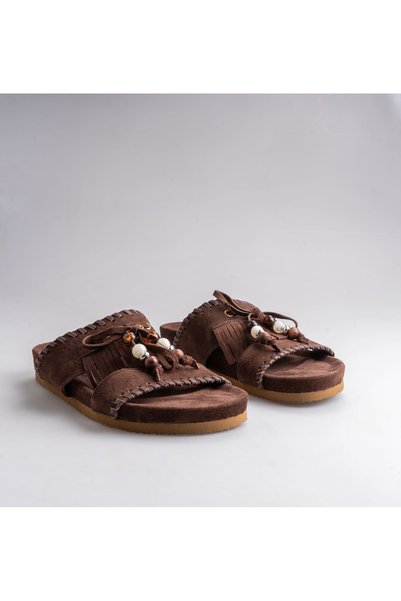 walviss Women's Vinza Genuine Suede Leather Tasseled Brown Slippers