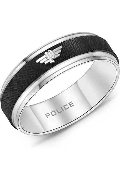 Police Men's Halo Stainless Steel Wing Logo Black Textured Band Ring 64