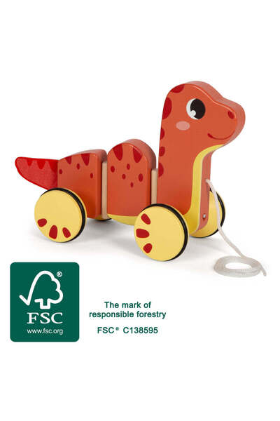Small Foot Dinozaur de tras "Dino" – Jucărie din lemn certificată FSC, cu cor...