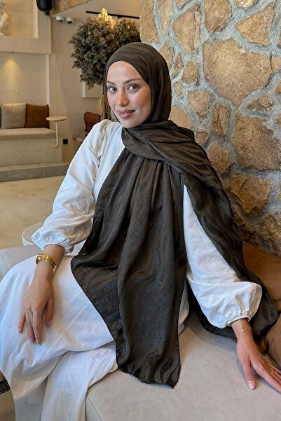 lamelif شال شين موديل أيروبين فلوش جاكار باللون الأخضر الداكن