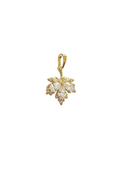 Zeino Zirkon Taşlı Yaprak Kolye Ucu - 14k Altın Kaplama - 15 x 24 mm