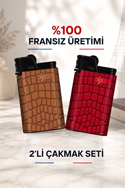 DJEEP Timsah Derisi Desenli Özel Baskılı Çakmak Seti - Açık Renkli Baskılı Premium Çakmaklar-Hediyelik Çakmak