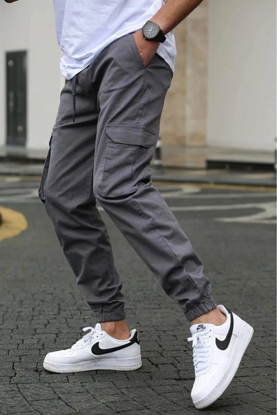 SERAZAT Pantaloni cargo pentru bărbați, din bumbac, cu talie elastică și picior elastic, pantaloni jogger