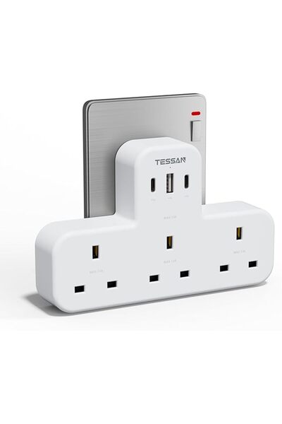 TESSAN USB C Charger Plug SA, 3 Way Plug Extension Socket with 3 USB, Multipl...