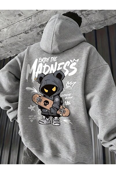 LELVANİ Men's Enjiy the Madness Front and Back Printed Hooded Sweatshirt