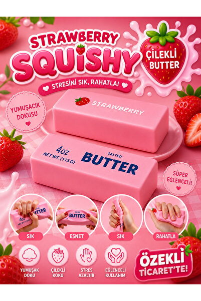 Squish Butter Squishy Strawberry Sukuşi Çilek Tereyağ 1 adet