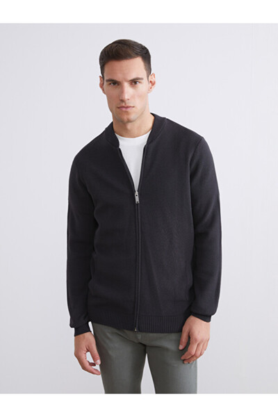 LC Waikiki Rmz Gi̇yi̇m Farkiyla Bomber Roba Collar Plain Men's Knitwear Cardigan