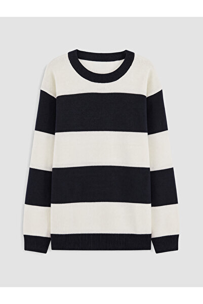 LC Waikiki Lcw Kids Navy Blue Crew Neck Striped Boys' Knitwear Sweater