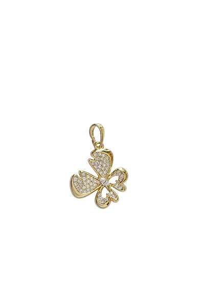 Zeino Zirkon Taşlı Kelebek Kolye Ucu - 14k Altın Kaplama - 17 x 27 mm