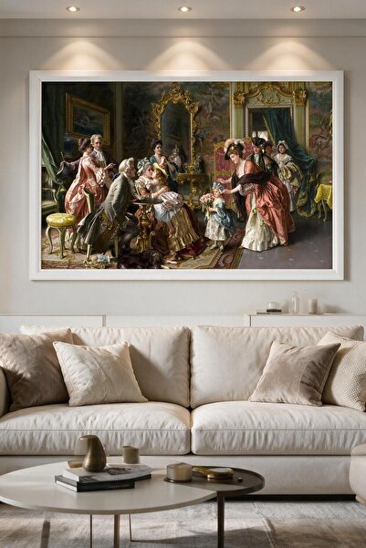 ARTAN GALLERY Rokoko Saray Aile Buluşması İtalyan Kadife Tablo 40 mm Kalın Çe...