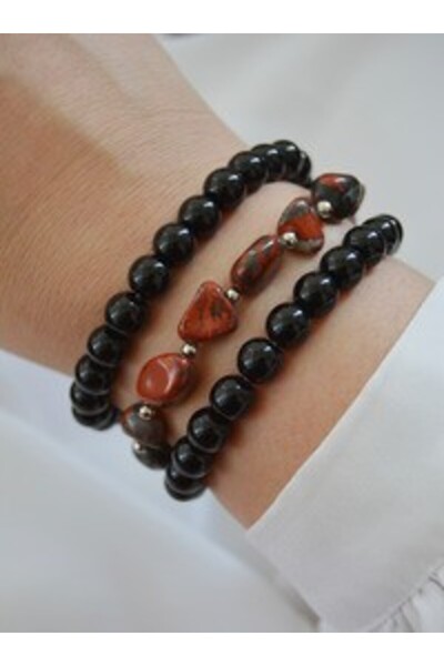 Stoneage Jasper and Onyx Stone Bracelet Set - Multicolor