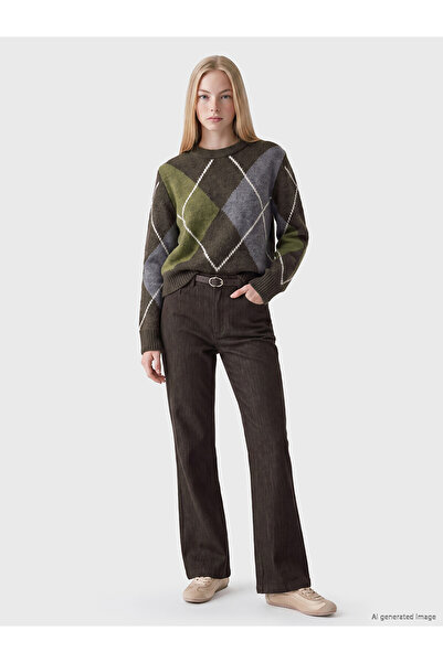 LC Waikiki Nevavm Farkıyla Xside Green Knitwear Diamond Patterned Oval Neck W...