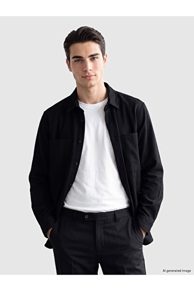 LC Waikiki Nevavm Black Gabardine Plain Standard & Regular Men's Shirt Jacket...
