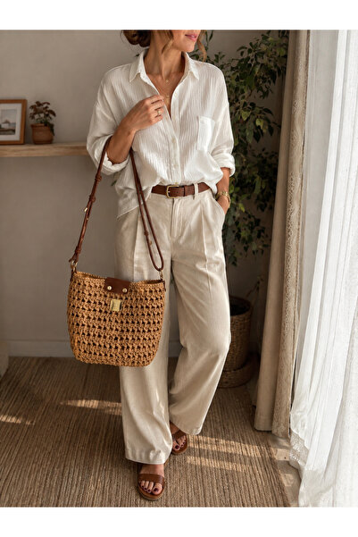 satürn hobi örgü tasarım Wicker Bag with Knitted Leather Detail