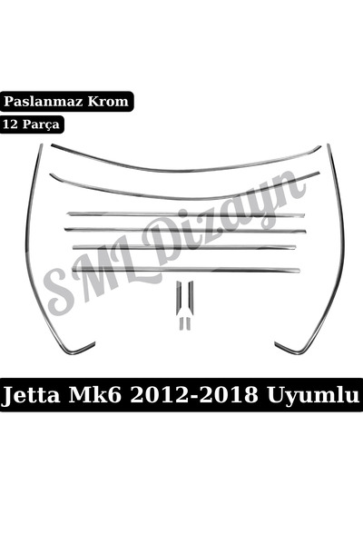 SML Dizayn VW Jetta MK6 Uyumlu Krom Cam Çıtası Seti - 12 Parça Tam Tur 304 Ka...