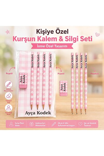 Genel Markalar Kişiye Özel İsimli Kurşun Kalem ve Silgi Seti | 4 Adet Kurşun ...