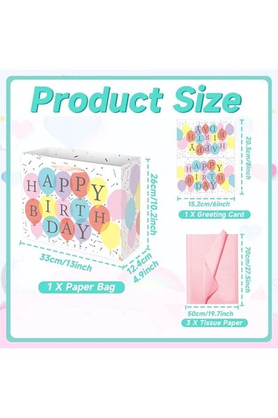 AMXGPT 13" Large Happy Birthday Gift Bag with Card and Tissue Papers, Colourful Party Favor Bag Set with Ha