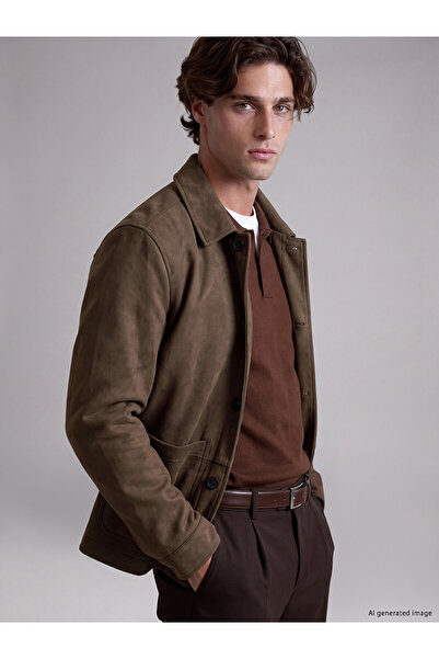 LC Waikiki Lcw Vision Brown Slim Fit Men's Suede Jacket with Nevavm Difference