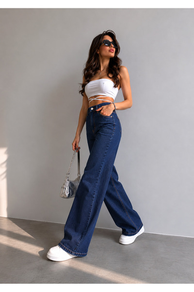 ÇEÇİM Women's Snow Washed High Waist Plazzo Jeans Zyn-58729