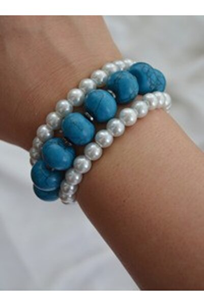 Stoneage Turquoise Hematite Vein Bracelet Set - Multicolor