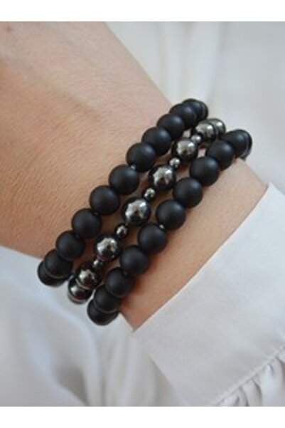 Stoneage Hematite and Onyx Stone Bracelet Set - Multi-Colored