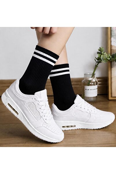 BYNDRSOCKS 6'li Paket Beyaz Pamuklu Erkek Soket Çorap Konforlu Düz Tenis Çemb...