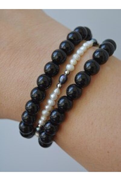 Stoneage Pearl and Onyx Stone Bracelet Set - Multi-Colored