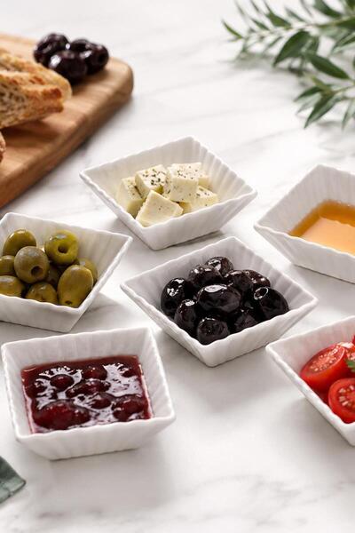 ALBETTO Mini Square Breakfast Bowl Set of 6 – 7X7 cm Porcelain Snack Bowl, Sa...