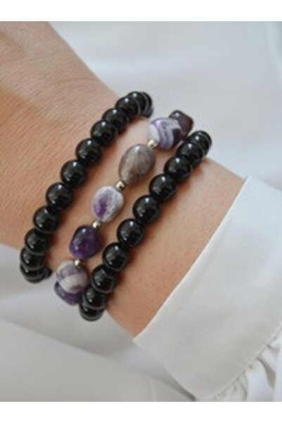 Stoneage Amethyst Veonyx Stone Bracelet Set - Multi-Colored